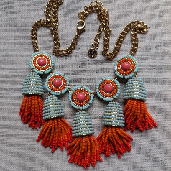 Talbots Jewelry - Talbots Bohemian Necklace, Orange & Turquoise Boho Necklace, Statement Necklace